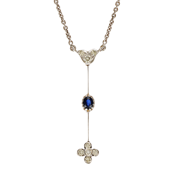 Collier, 14K, Weißgold, Saphir, Brillanten