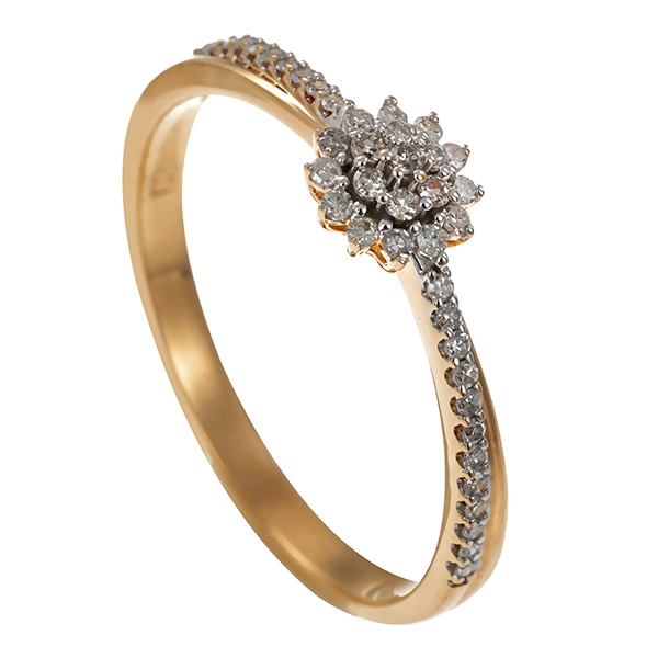 Ring, 9K, Gelb-/Weißgold, Diamanten