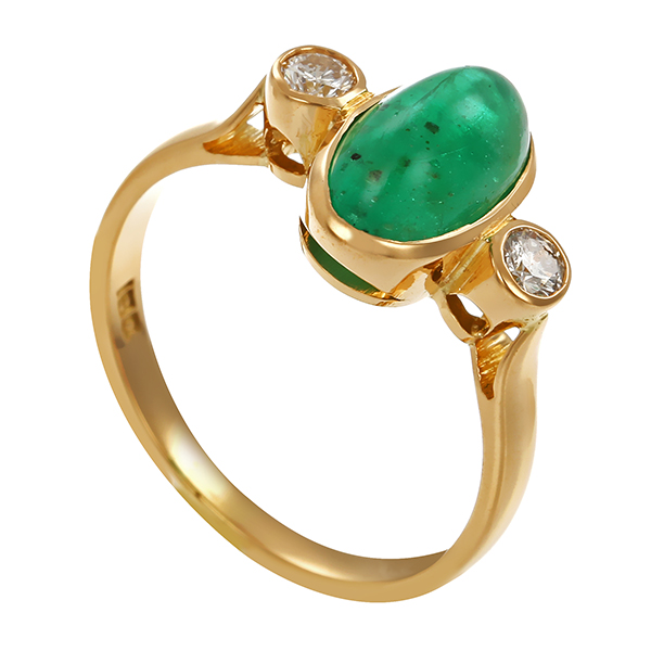 Ring, 18K, Gelbgold, Smaragd, Brillanten