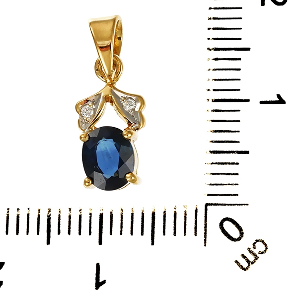 Anhänger, 14K, Gelbgold, Brillanten, Saphir
