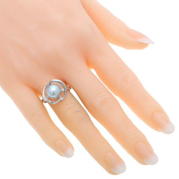 Ring, 14K, Weißgold, Perle