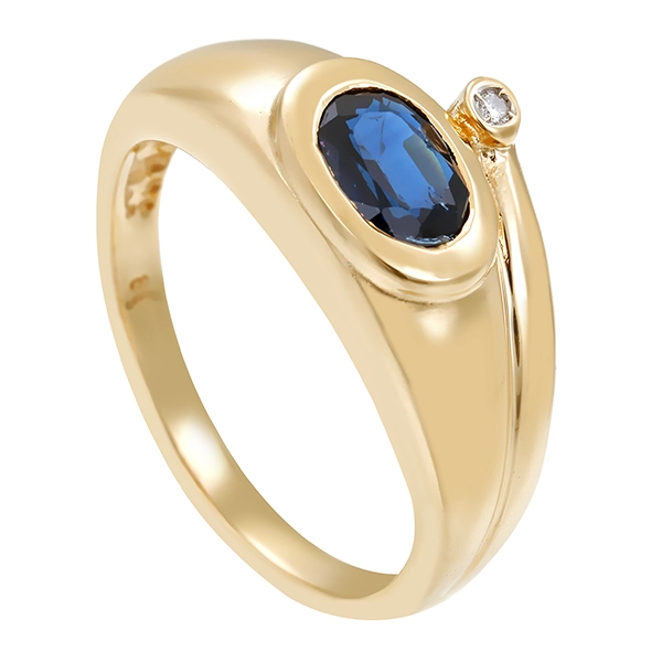 Ring, 14K, Gelbgold, Saphir, Diamant