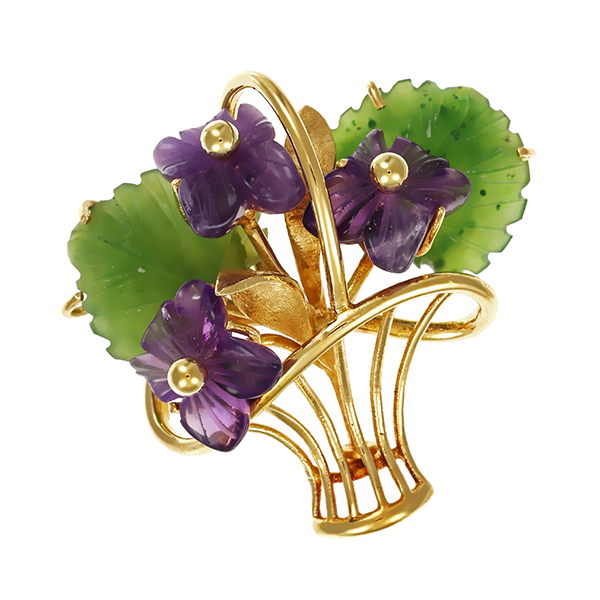 Anhänger, 14K, Gelbgold, Amthyst, Nephrit