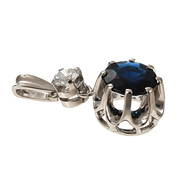 Anhänger, 18K, Weißgold, Saphir, Brillant