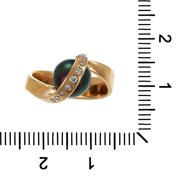 Ring, 14K, Gelbgold, Zuchtperle, Brillanten