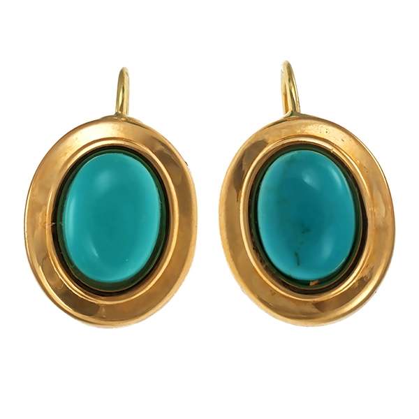 Ohrring, 14K, Gelbgold, Bouton, Türkis