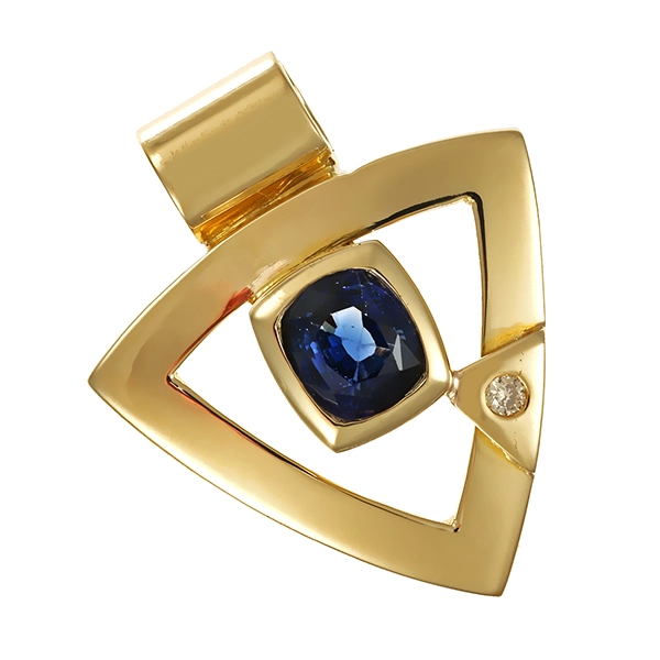 Anhänger, 14K, Gelbgold, Saphir, Brillant