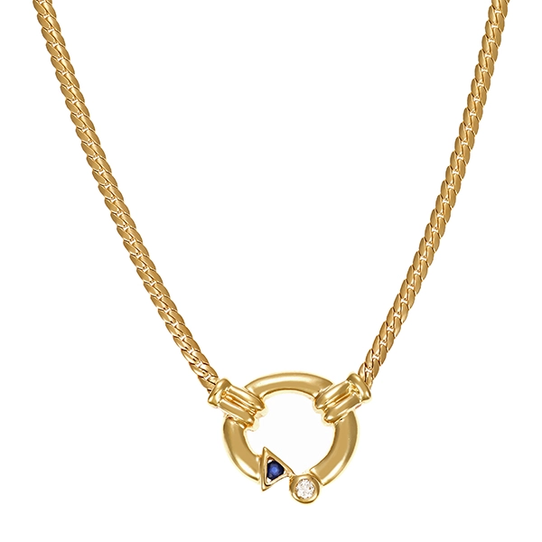Collier, 14K, Gelbgold, Saphir, Brillant