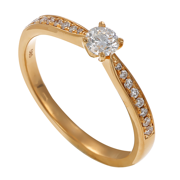 Diamantring, 14K, Gelbgold, Brillanten