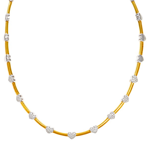 Collier, 18K, Gelb-/Weißgold, Brillanten 0,99 ct, Herz