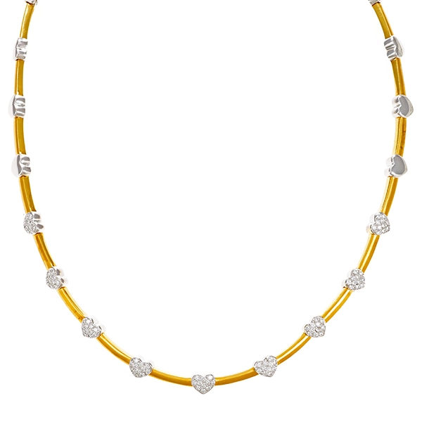 Collier, 18K, Gelb-/Weißgold, Brillanten 0,99 ct, Herz