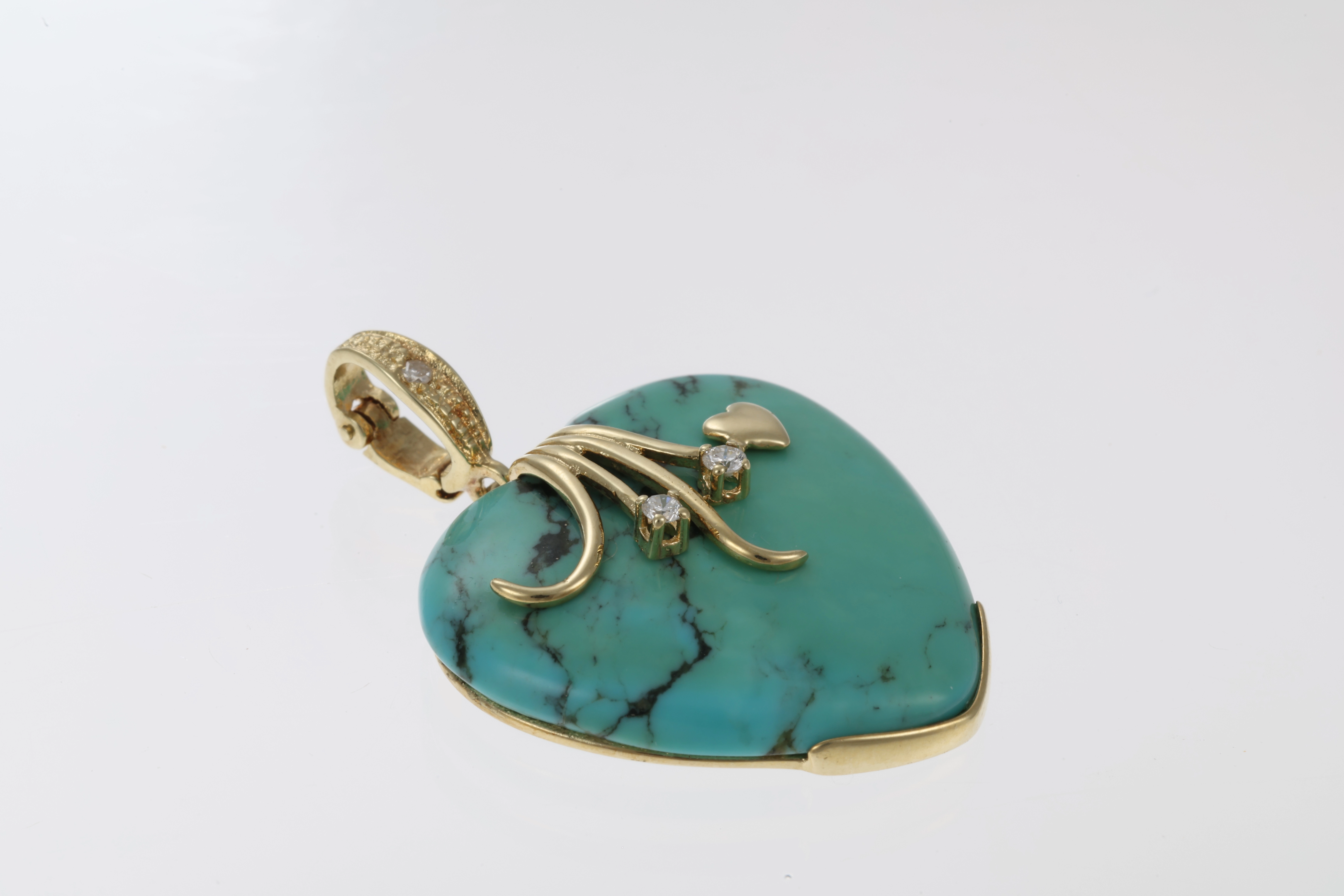 Anhänger, 14K, Gelbgold, Türkis, Diamant, Brillanten