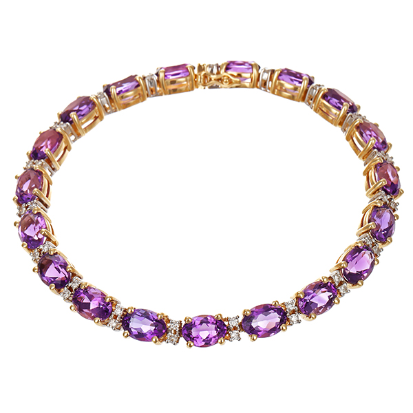 Armband, 14K, Gelbgold, Amethyst, Brillant 