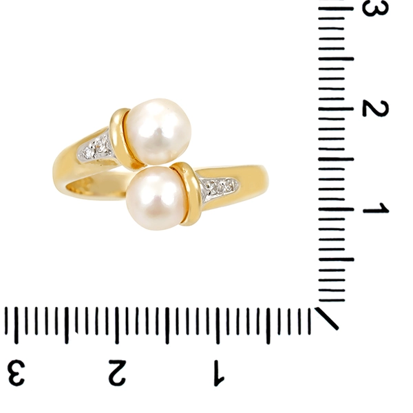 Ring, 14K, Gelbgold, Perlen, Brillanten