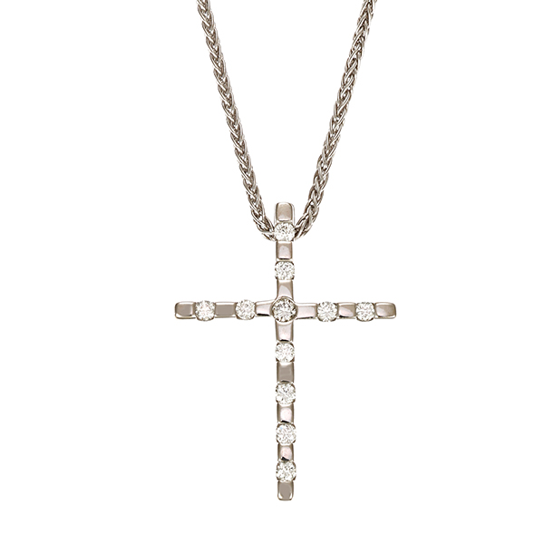 Collier, 14K, Weißgold, Brillanten, Kreuz