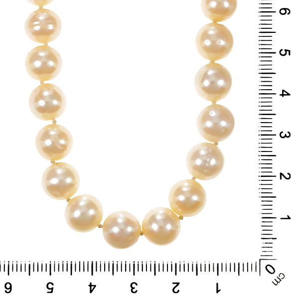 Perlenkette, Schliesse 14K, Gelbgold, Diamanten