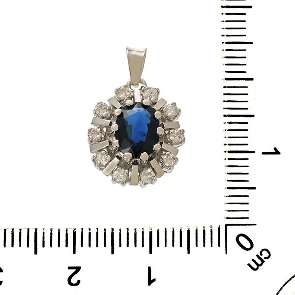 Anhänger, 14K, Weißgold, Saphir, Brillanten