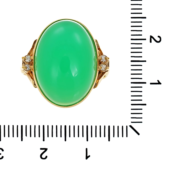 Ring, 18K, Gelbgold, Chrysopras, Brillanten