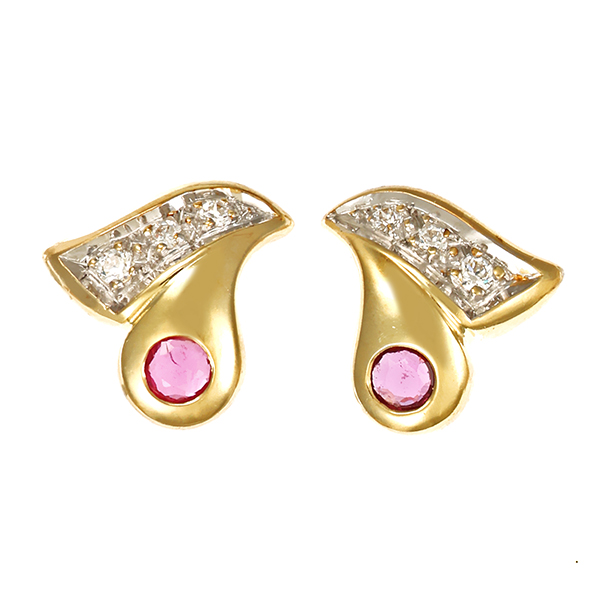 Ohrstecker, 14K, Gelbgold, Rubine, Zirkonia