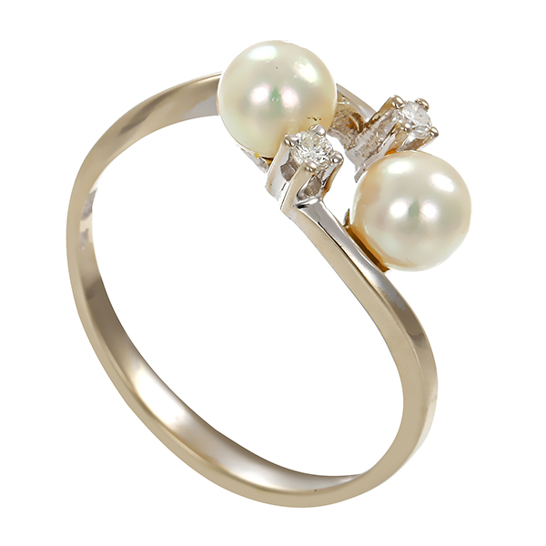 Ring, 14K, Weißgold, Zuchtperlen , Brillanten 