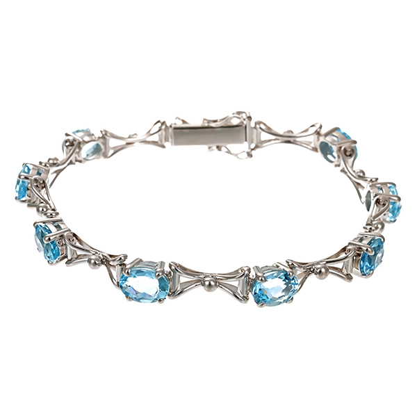 Armband, 14K, Weißgold, Topas blau