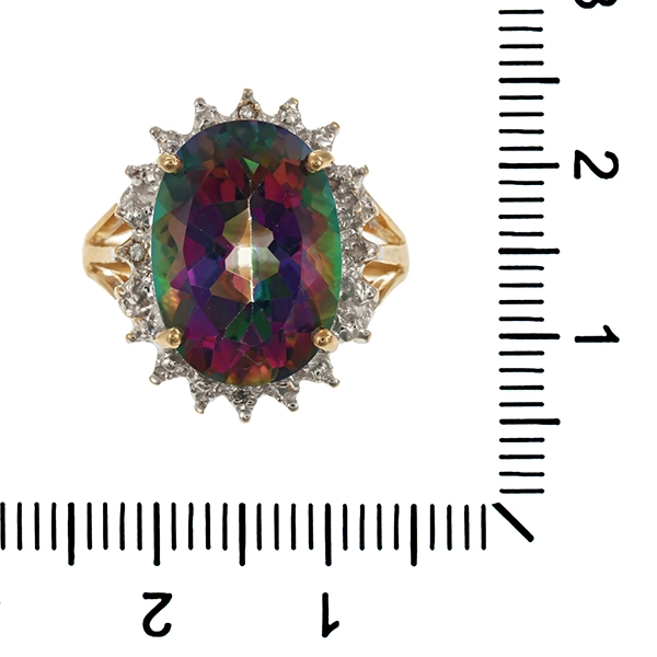 Ring, 8K, Gelb-/Weißgold, Topas, Diamanten