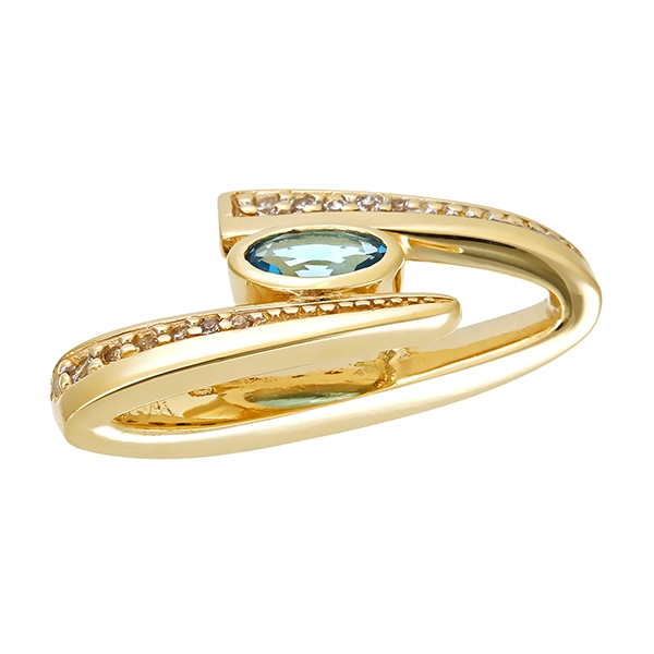 Anhänger, 14K, Gelbgold, Zirkonia, Blautopas