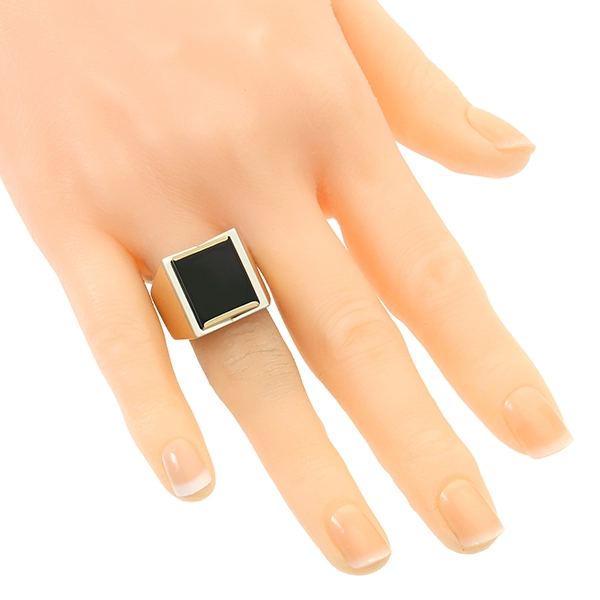 Herrenring, 14K, Gelb-/Weißgold, Onyx
