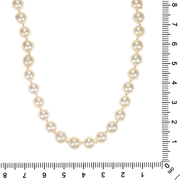Perlenkette 14K, Gelbgold, Perlen, Diamanten