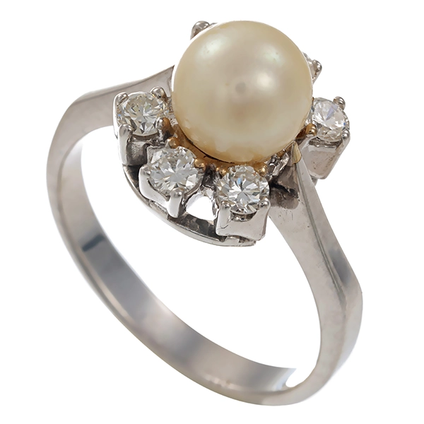 Ring, 14K, Weißgold, Perle, Brillant