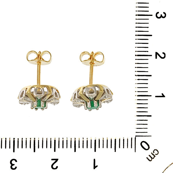 Ohrstecker, 14K, Gelb-/Weißgold, Diamanten, Smaragde