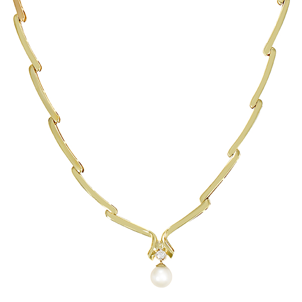 Collier, 14K, Gelbgold, Brillant, Perle