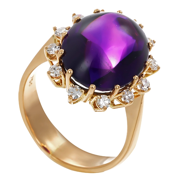 Ring, 18K, Gelbgold, Amethyst, Diamanten