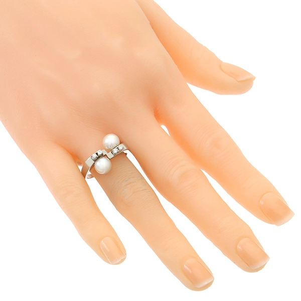 Ring, 14K, Weißgold, Perlen, Brillanten