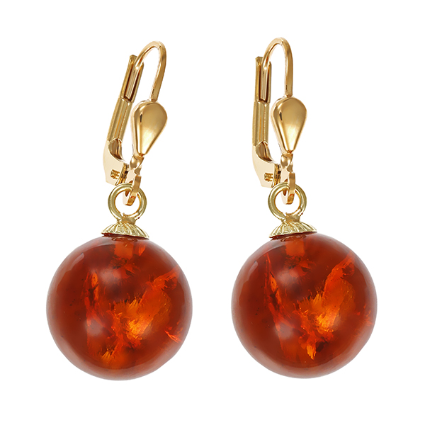 Ohrhänger, 14K, Gelbgold, Bernstein