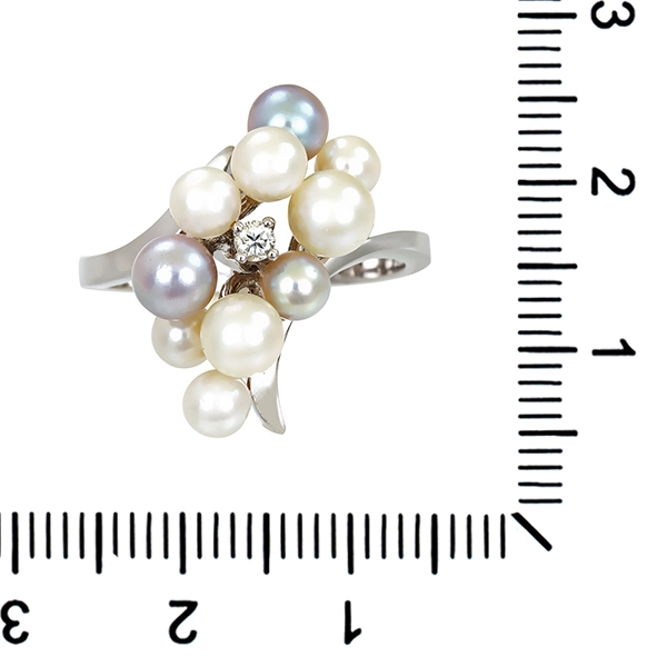 Ring, 18K, Weißgold, Perlen, Brillant