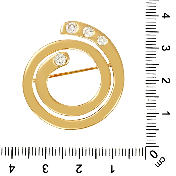Brosche, 14K, Gelbgold, Brillanten