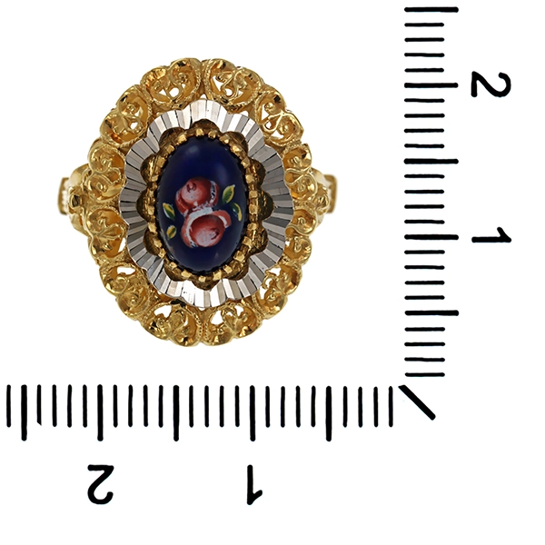 Ring, 18K, Gelb-/Weißgold, Emaille