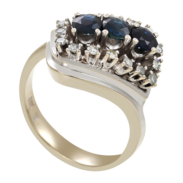 Ring, 14K, Weißgold, Brillant, Saphir