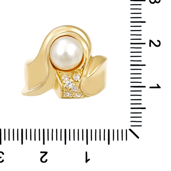 Ring, 18K, Gelbgold, Zuchtperle, Zirkonia