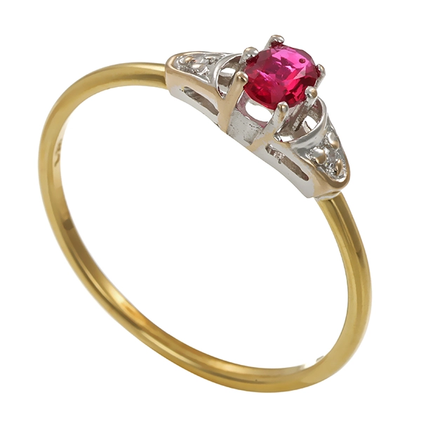 Ring, 14K, Gelb-/Weißgold, Rubin, Diamanten