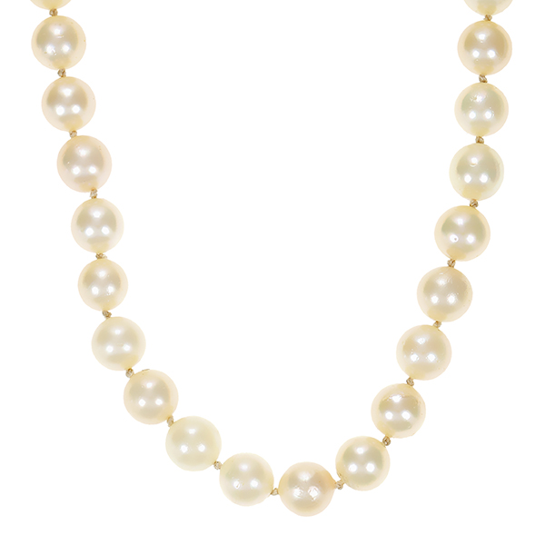 Perlenkette, 14K, Weißgold mit Rubinen, Länge 48 cm