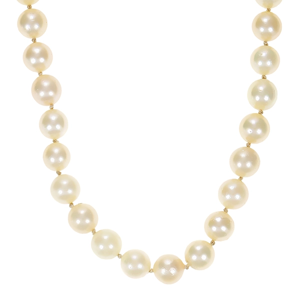 Perlenkette, 14K, Weißgold mit Rubinen, Länge 48 cm