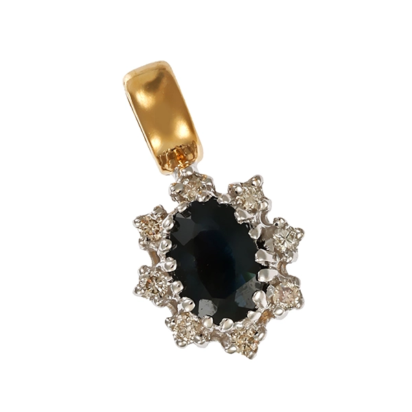 Anhänger, 14K, Gelb-/Weißgold, Saphir, Brillanten