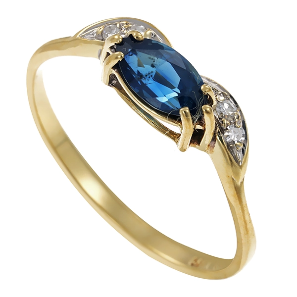 Ring, 14K, Gelb-/Weißgold, Saphir, Diamanten