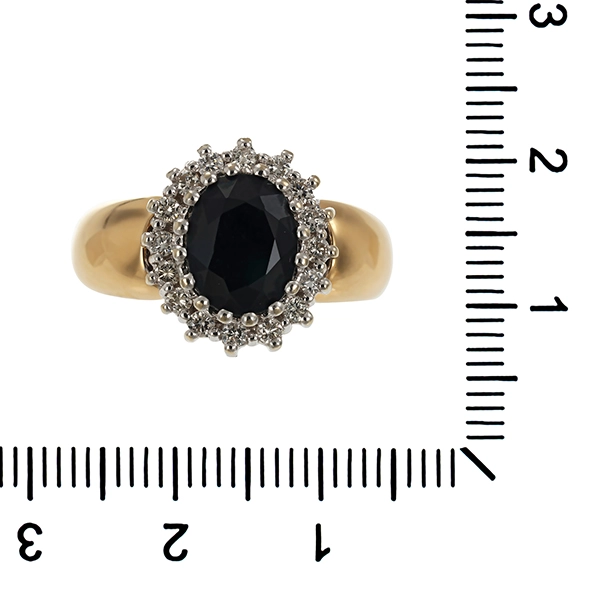 Ring, 14K, Gelb-/Weißgold, Brillant, Saphir