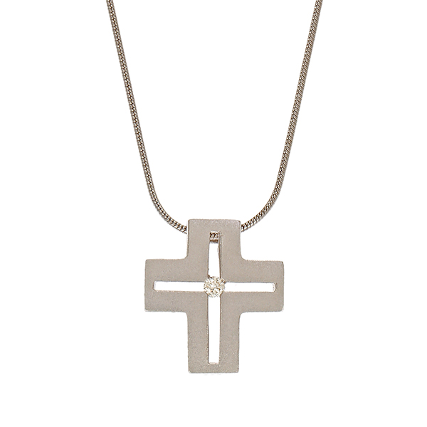 Collier, 14K, Weißgold, Brillant, Kreuz