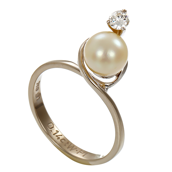 Ring, 18K, Weißgold, Perle, Brillant