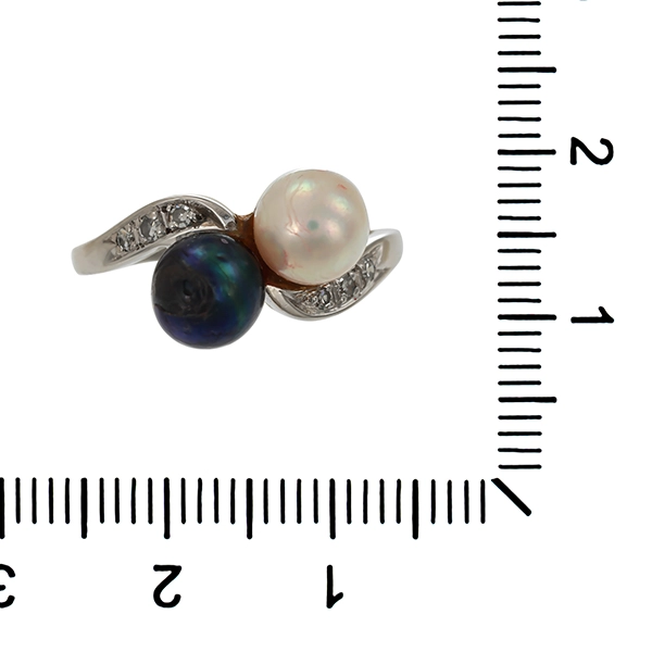 Ring, 18K, Weißgold, Perlen, Diamanten
