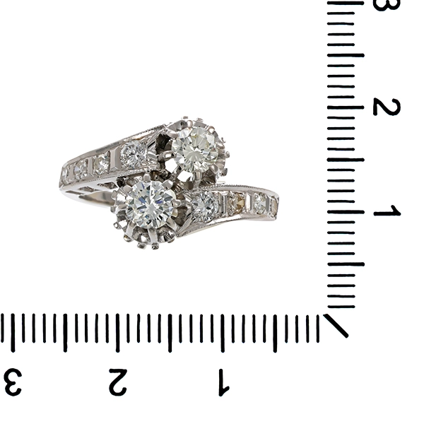 Ring, 14K, Weißgold, 2 Brill 0,60ct, 2 Brillanten 0,16ct, 6 Diamanten